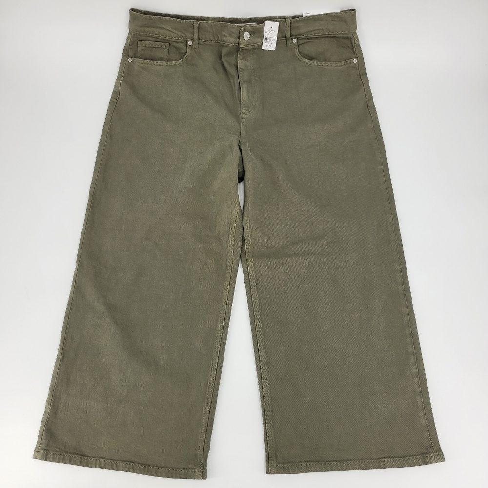 Loft Jeans Wide Leg High Rise Green Stretch Denim Size 18 or 34 NEW